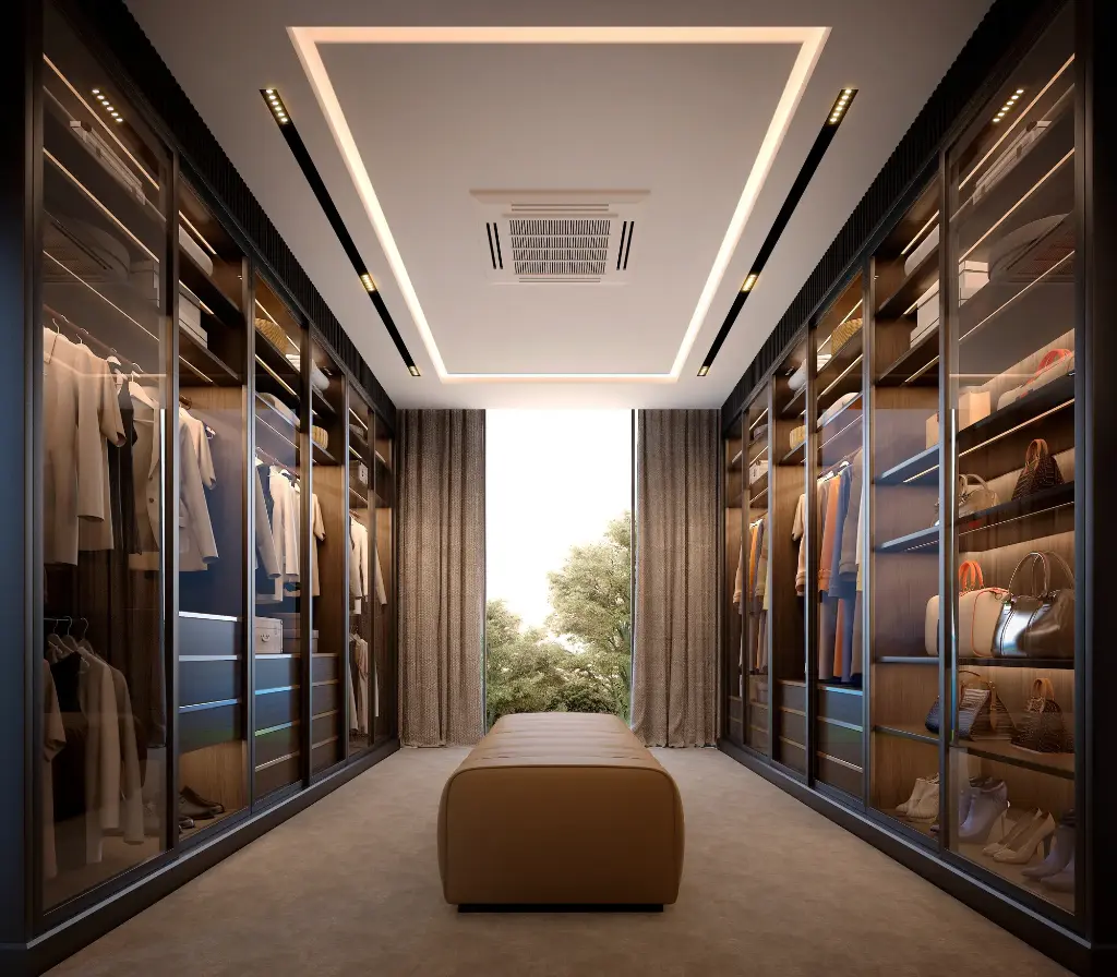 Dressing en parrallèle avec portes en vitre coulissante