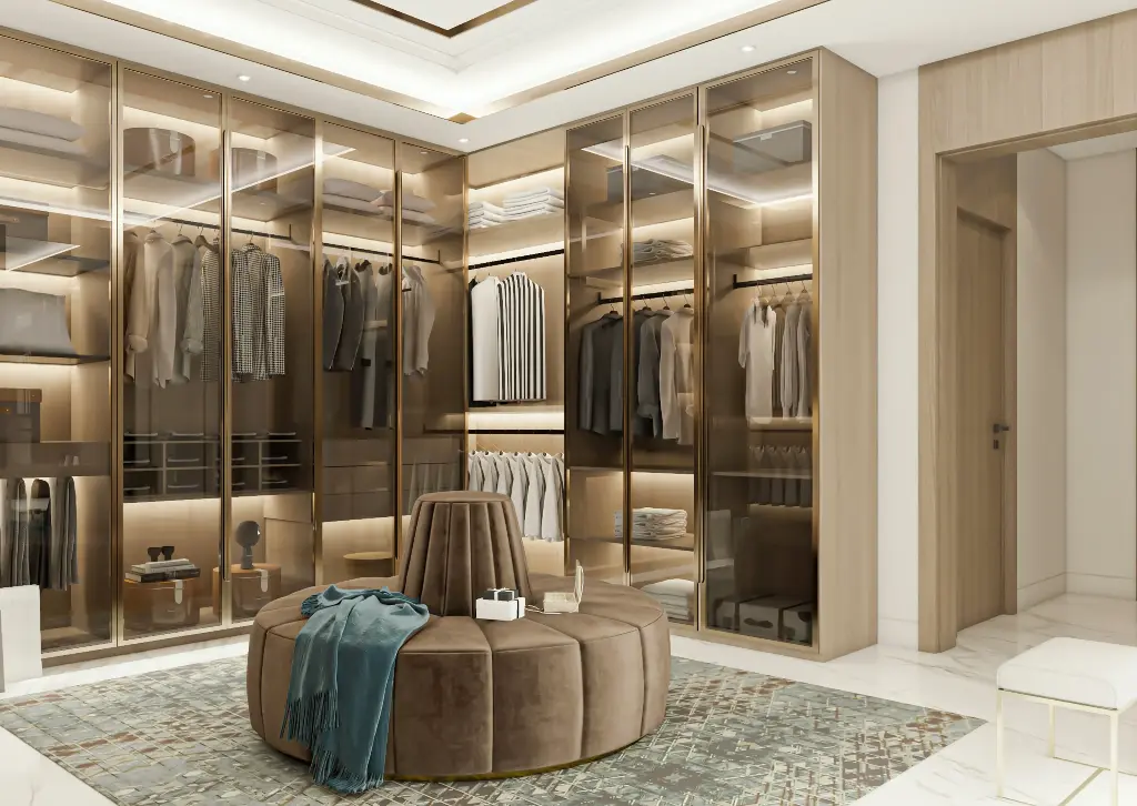 Dressing en L avec portes en vitre à la francaise