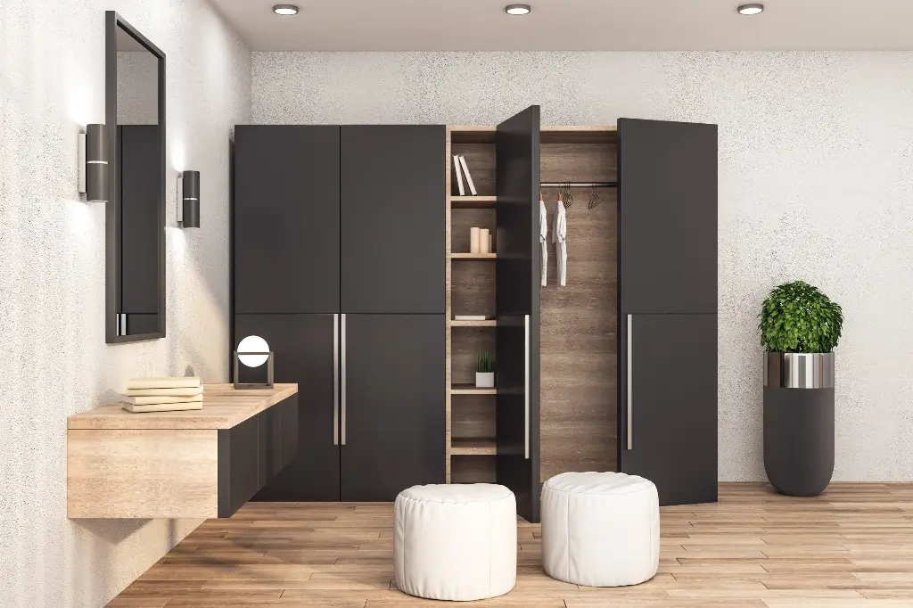 Dressing en I avec portes en Gris ombre à la francaise