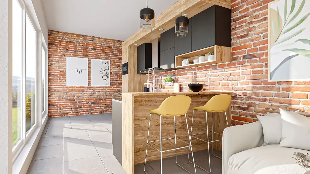 Cuisine en L – En gris Ombre, avec un plan de travail en granit.