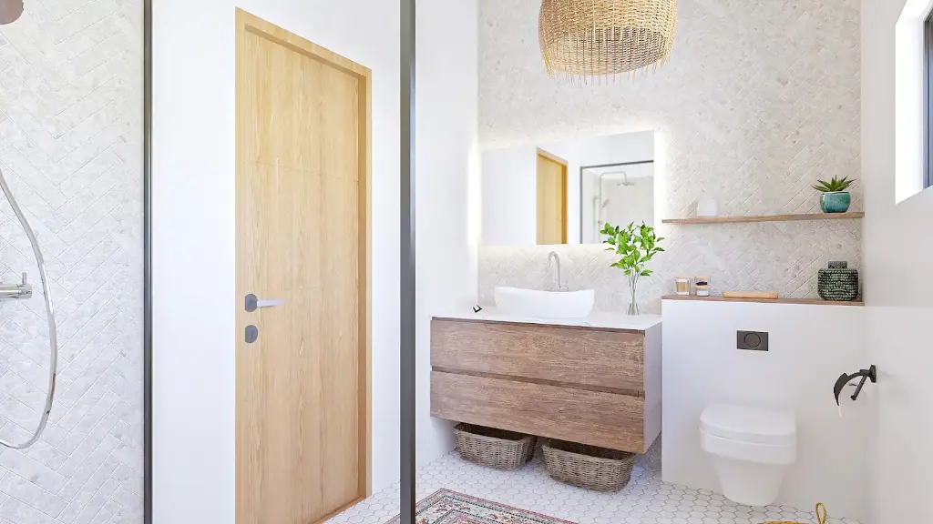Salle de bain lumineuse avec touches bohèmes et finitions en rotin