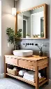 Salle de bain naturelle avec meuble en bois massif et vasque moderne