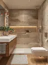 Salle de bain chaleureuse avec douche à l’italienne et éclairage intégré