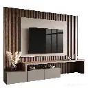 Meuble TV moderne avec finition bois nervuré et éléments en béton