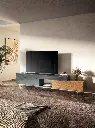 Meuble TV design en bois et vert avec finition minimaliste
