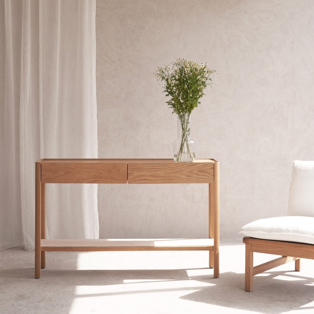 Nell Console Travertine with Oak Frame