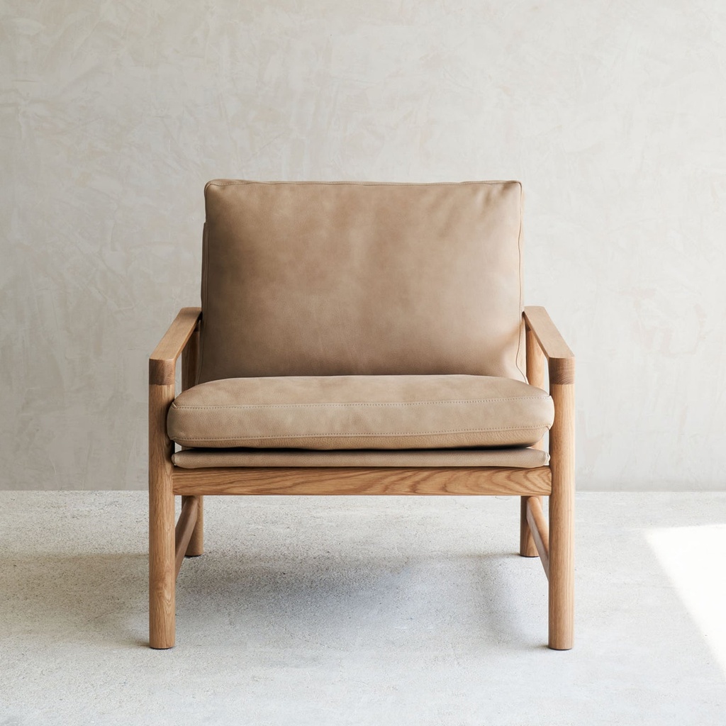 Troubadour Leather Armchair Oak Frame